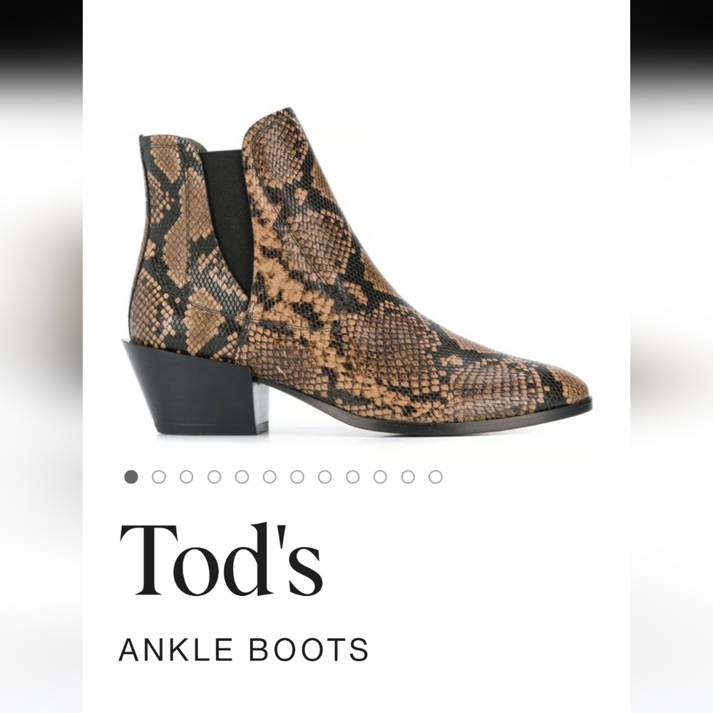 Tod's Women's Snakeskin Print Embossed Leather Booties. Size: 37. color: brown.